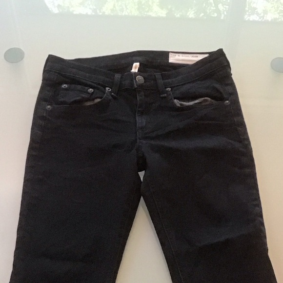 Rag & Bone Jeans Denim Black Coal Stiletto Boot Cut Cropped Raw Hem 25 - Picture 2 of 6